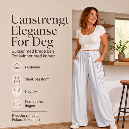 Bomull og linbukser med vide ben for kvinner