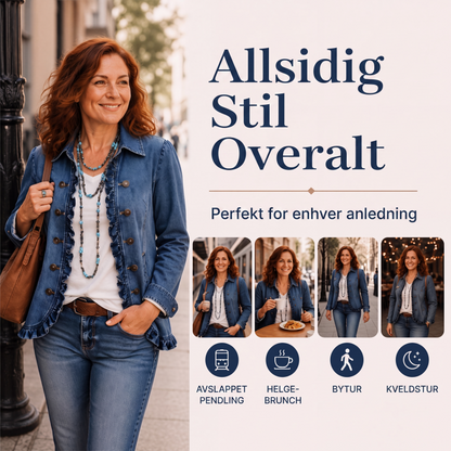 Dobbeltradet denimjakke med volanger for kvinner