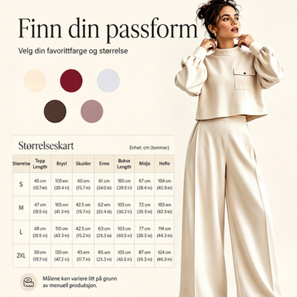 Sett med uformell kort topp og vide bukser for kvinner