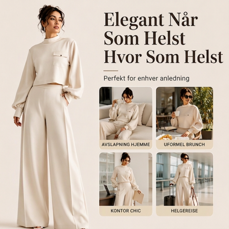Sett med uformell kort topp og vide bukser for kvinner