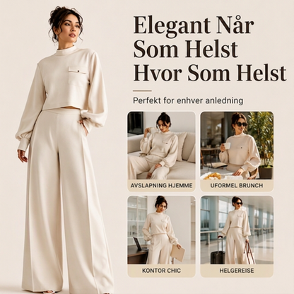 Sett med uformell kort topp og vide bukser for kvinner