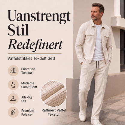 2-delt sett med teksturert jakke og bukser for menn