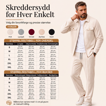 2-delt sett med teksturert jakke og bukser for menn
