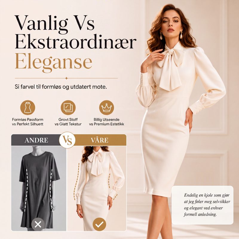 Elegant blyantkjole med sløyfehals for kvinner