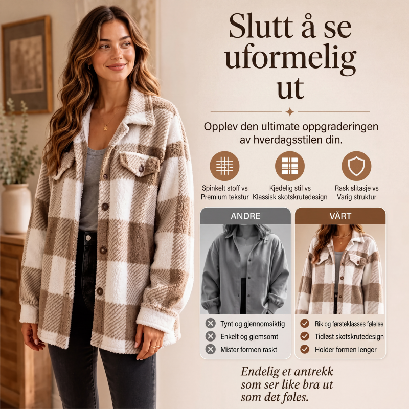 Dame rutete koselig jakke med knapper