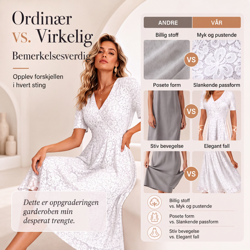 Elegant blondekjole med V-hals for kvinner