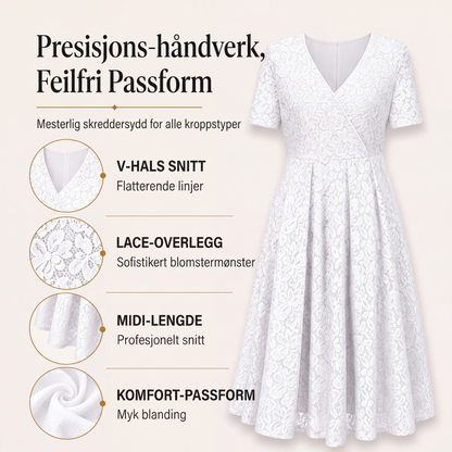 Elegant blondekjole med V-hals for kvinner