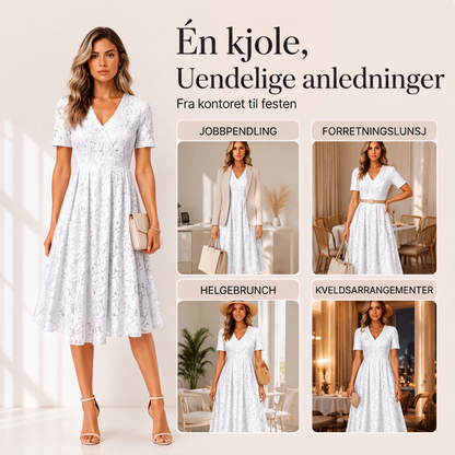 Elegant blondekjole med V-hals for kvinner