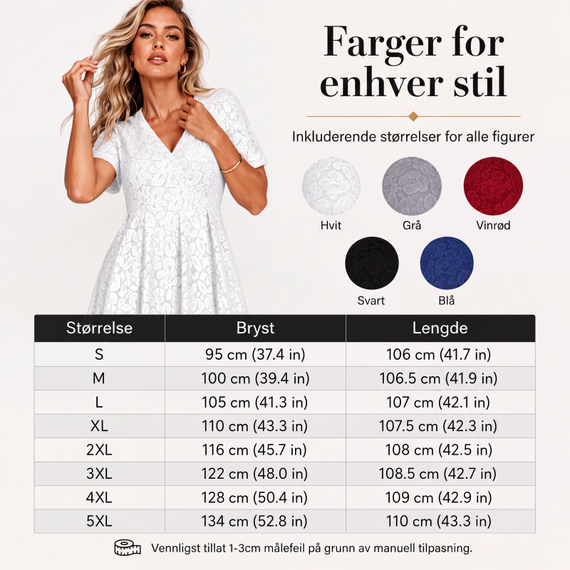 Elegant blondekjole med V-hals for kvinner