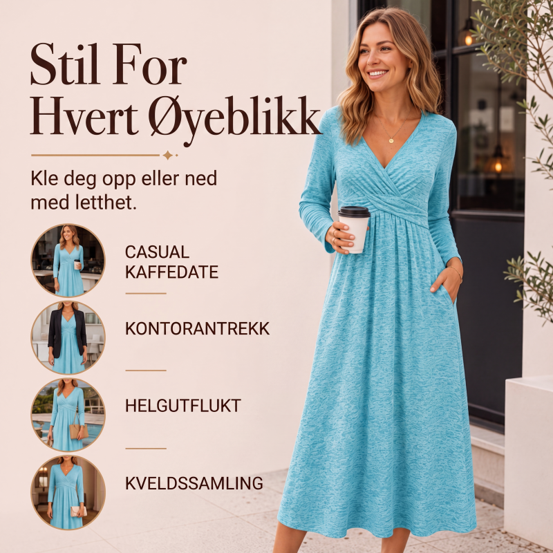 Kvinner sin kjole med V-hals og lommer