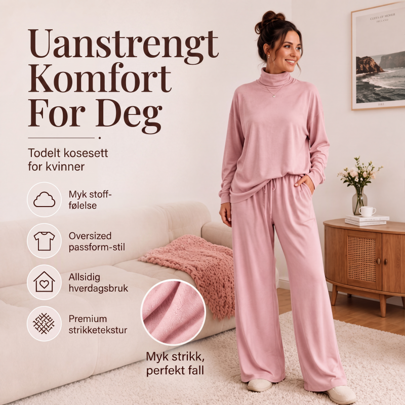 Sett med damerullgenser og vide bukser