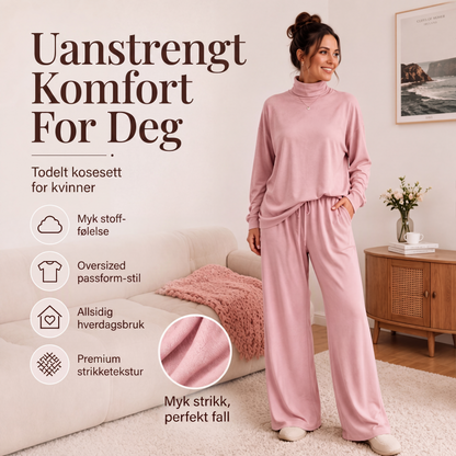 Sett med damerullgenser og vide bukser