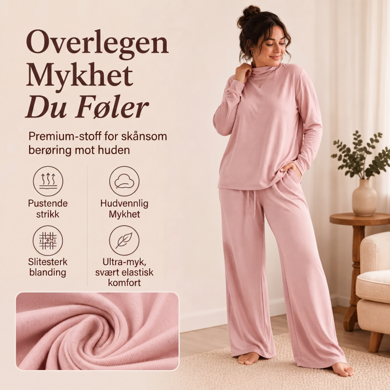 Sett med damerullgenser og vide bukser