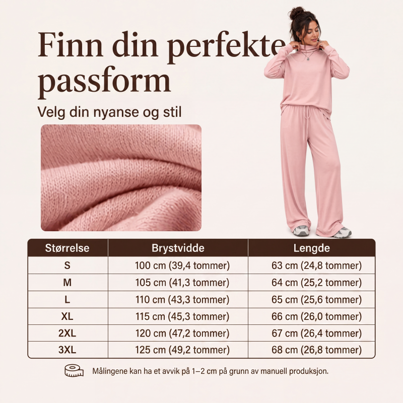 Sett med damerullgenser og vide bukser