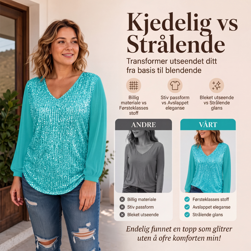 Elegant V-hals-topp med paljetter for kvinner