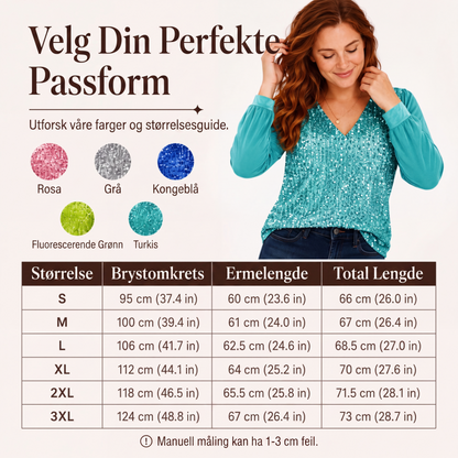Elegant V-hals-topp med paljetter for kvinner