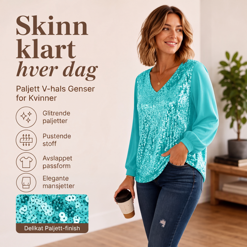 Elegant V-hals-topp med paljetter for kvinner