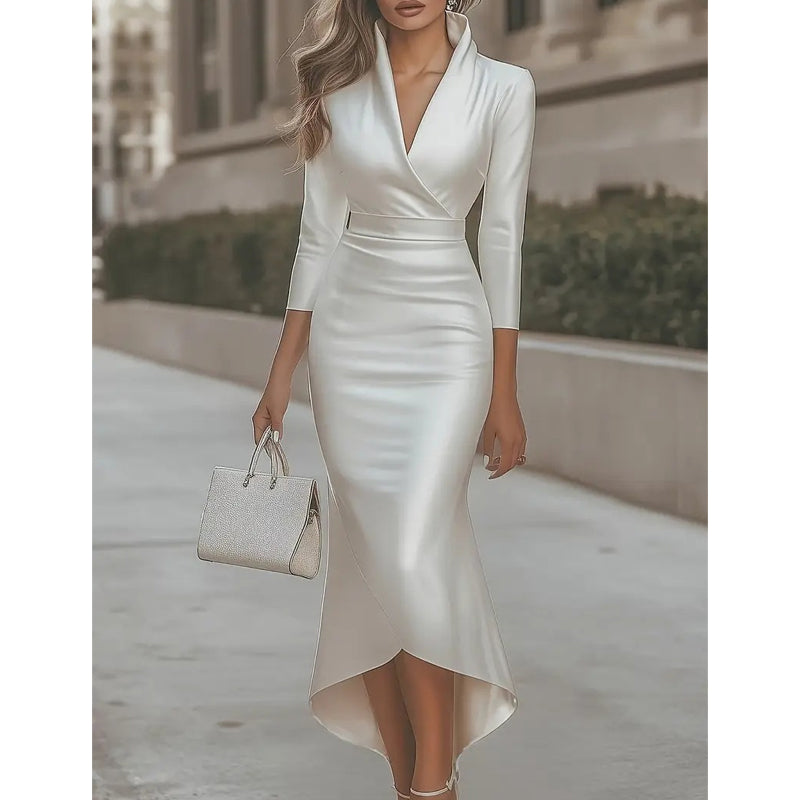 Elegant satengmidi-kjole for kvinner