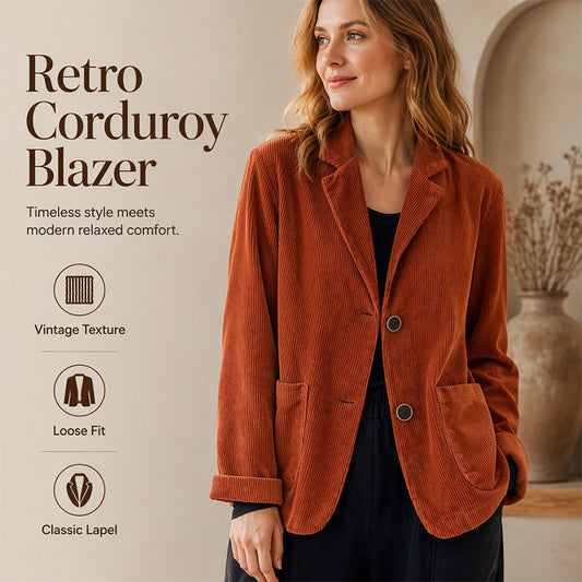 Vintage corduroy-jakke for kvinner – uformell, løs passform, dresskrage, yttertøy med lommer