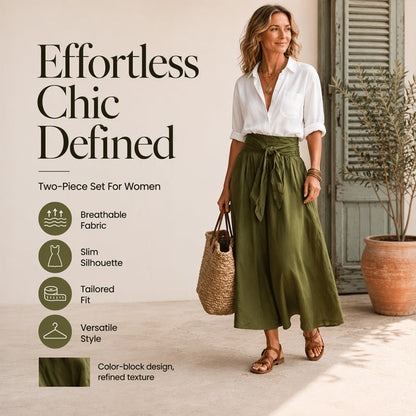 Women's Elegant Shirt & Tie-Waist Skirt Set