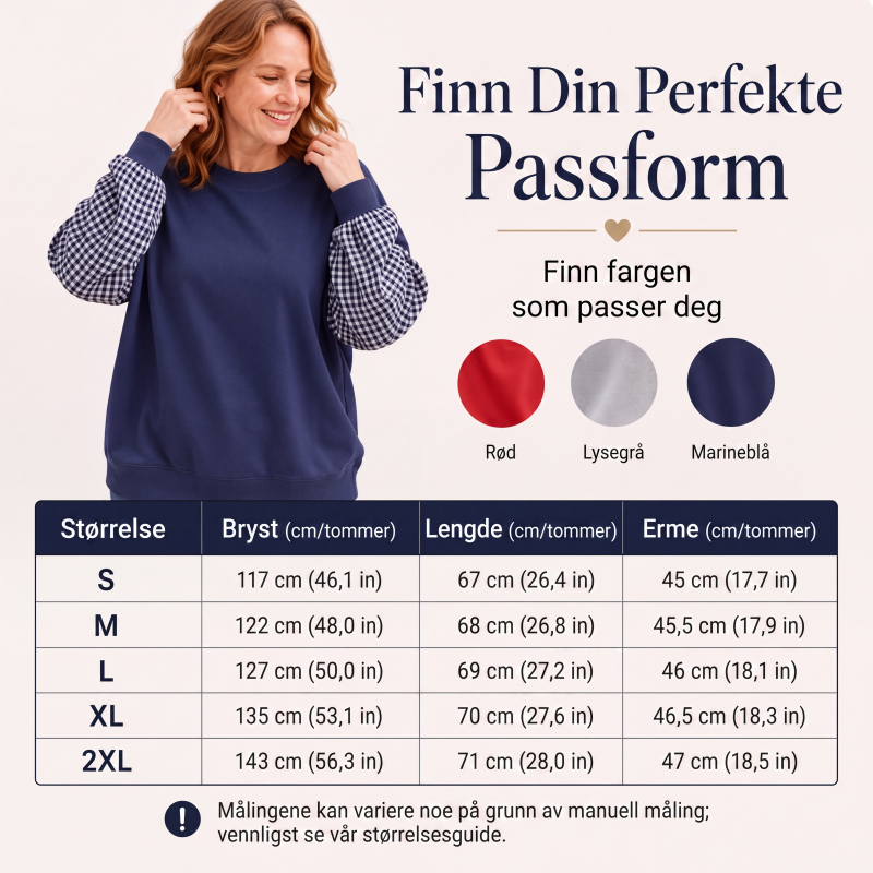 Løstsittende rutete topp med rund hals for kvinner