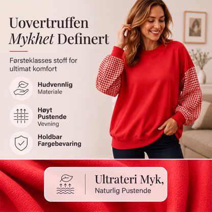 Løstsittende rutete topp med rund hals for kvinner