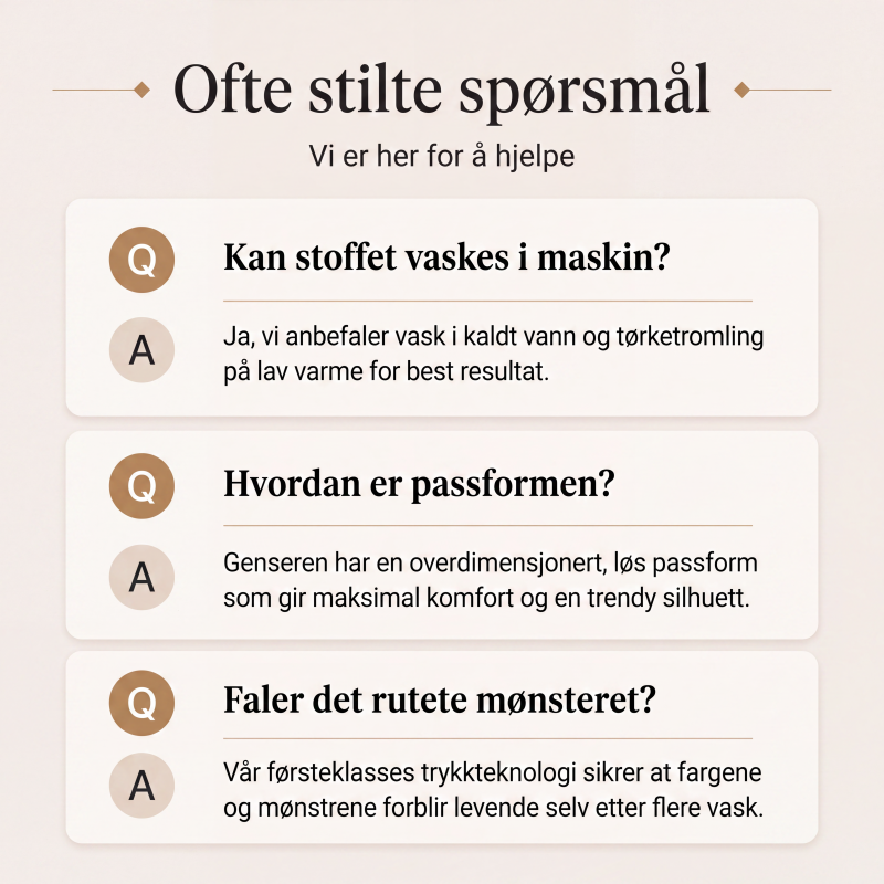 Løstsittende rutete topp med rund hals for kvinner
