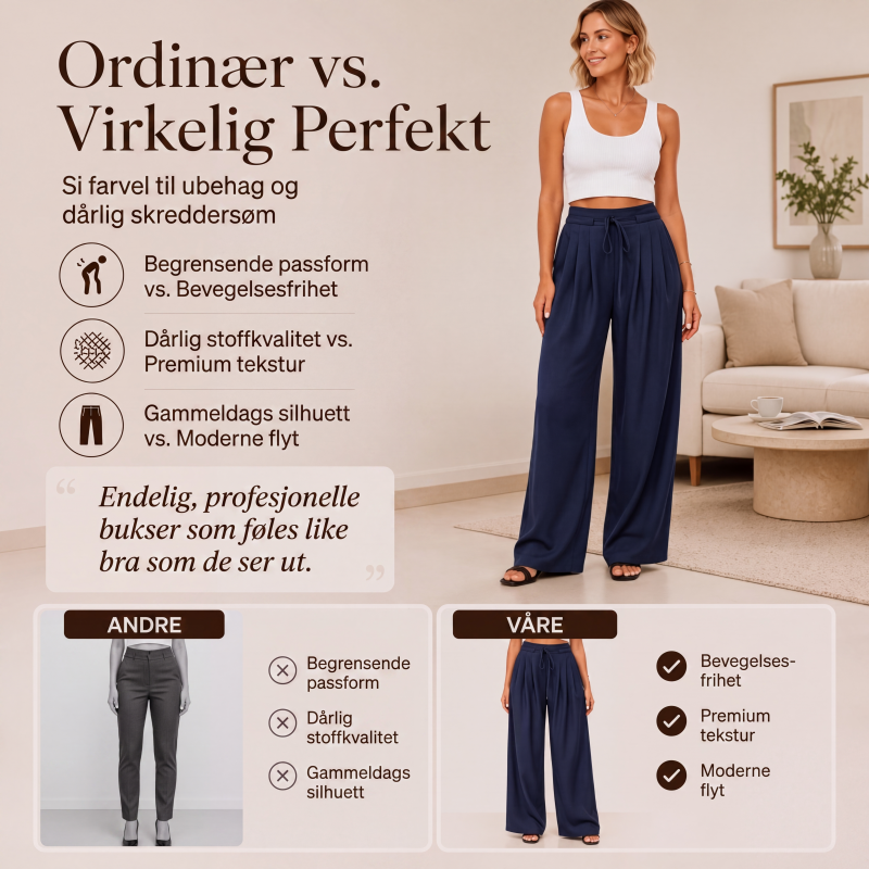 Dame uformelle, flytende plisserte videbukser