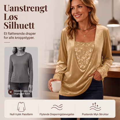 Elegant langermet topp med paljettapplikasjon for kvinner