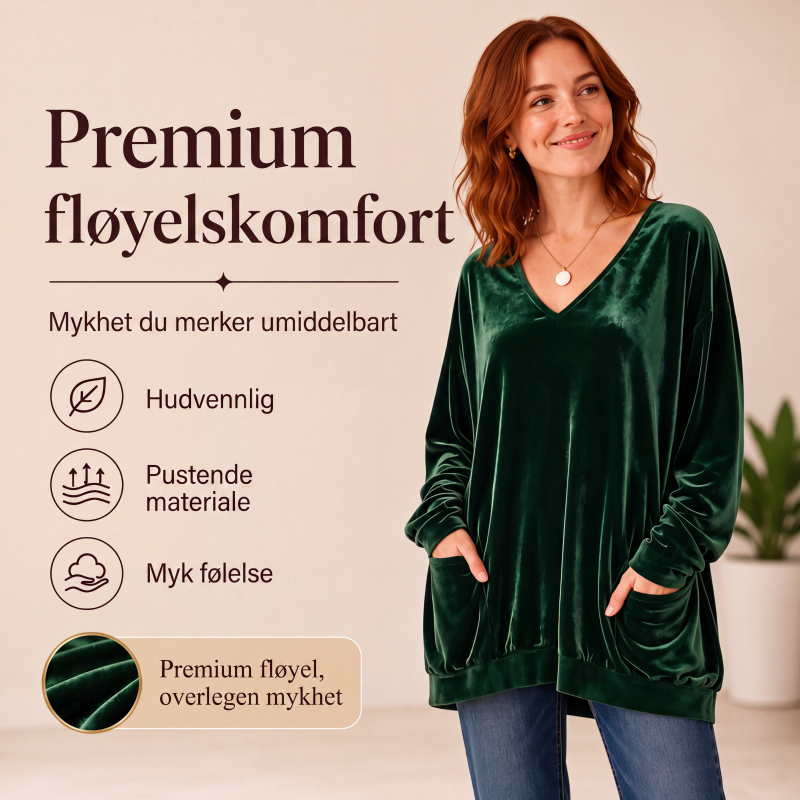 Dame V-hals Langermet Fløyel Topp