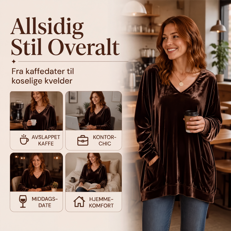 Dame V-hals Langermet Fløyel Topp