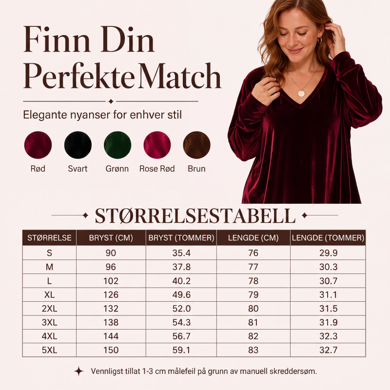 Dame V-hals Langermet Fløyel Topp