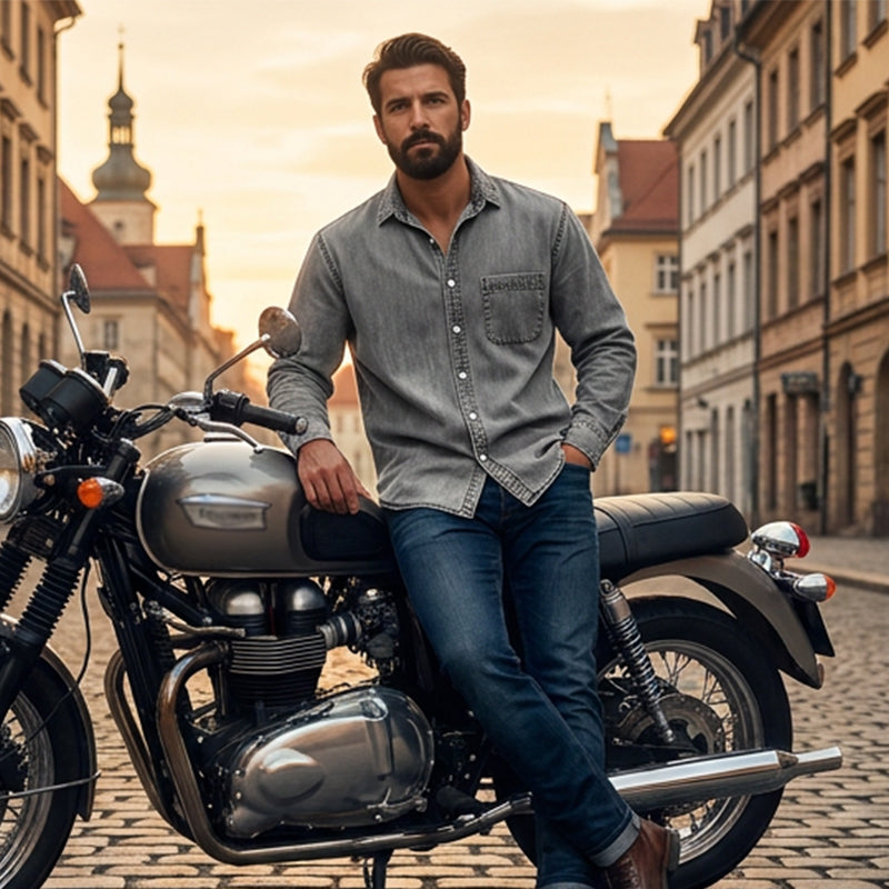 Menns retro vasket denimskjorte