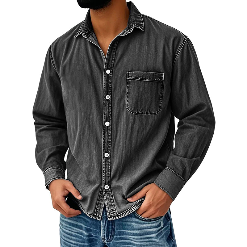 Menns retro vasket denimskjorte