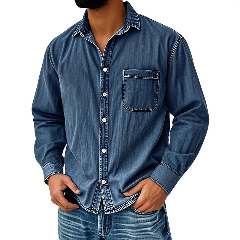 Menns retro vasket denimskjorte