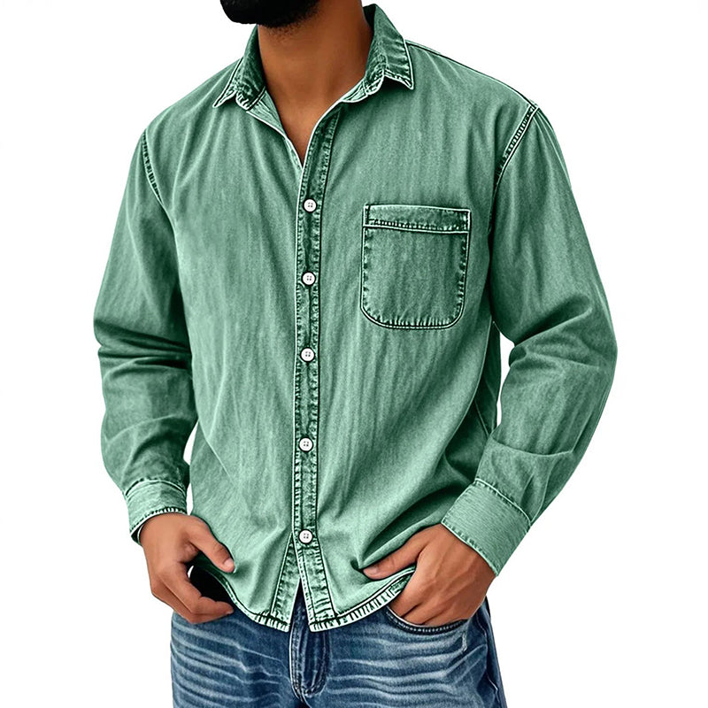 Menns retro vasket denimskjorte
