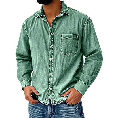Menns retro vasket denimskjorte