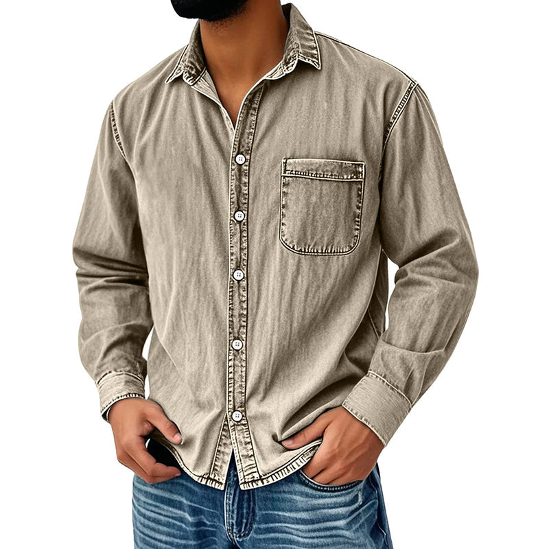 Menns retro vasket denimskjorte