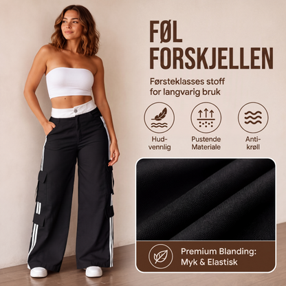 Dame cargobukser med sidestriper og rette ben