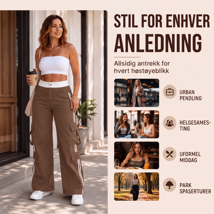 Dame cargobukser med sidestriper og rette ben