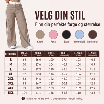 Dame cargobukser med sidestriper og rette ben