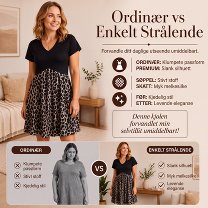 Kortermet midikjole med V-hals for kvinner