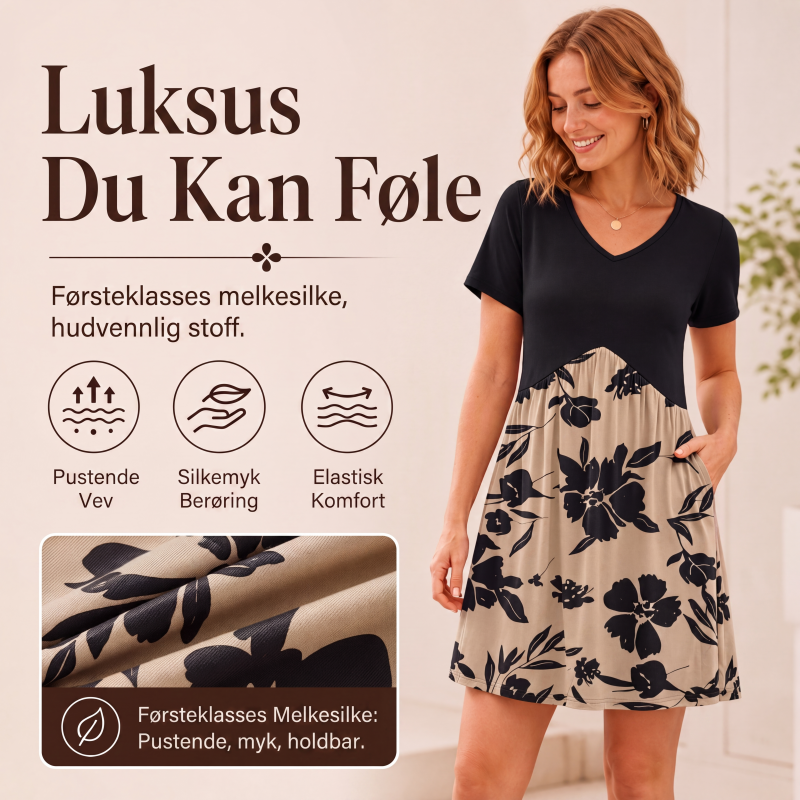 Kortermet midikjole med V-hals for kvinner