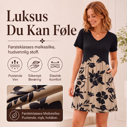 Kortermet midikjole med V-hals for kvinner