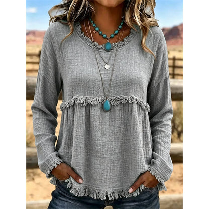 Kvinner vintage frynser og dusk casual topp