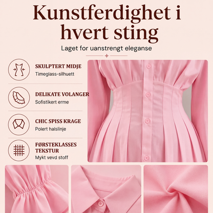 Langermet skjortekjole for kvinner med plissert midje