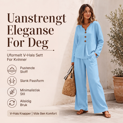 Dame sett med V-hals langermet topp og vide bukser