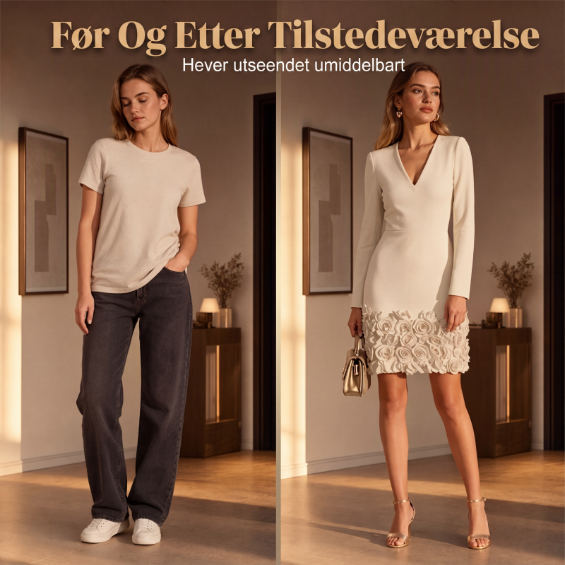 Elegant kjole med V-hals og lange ermer for kvinner