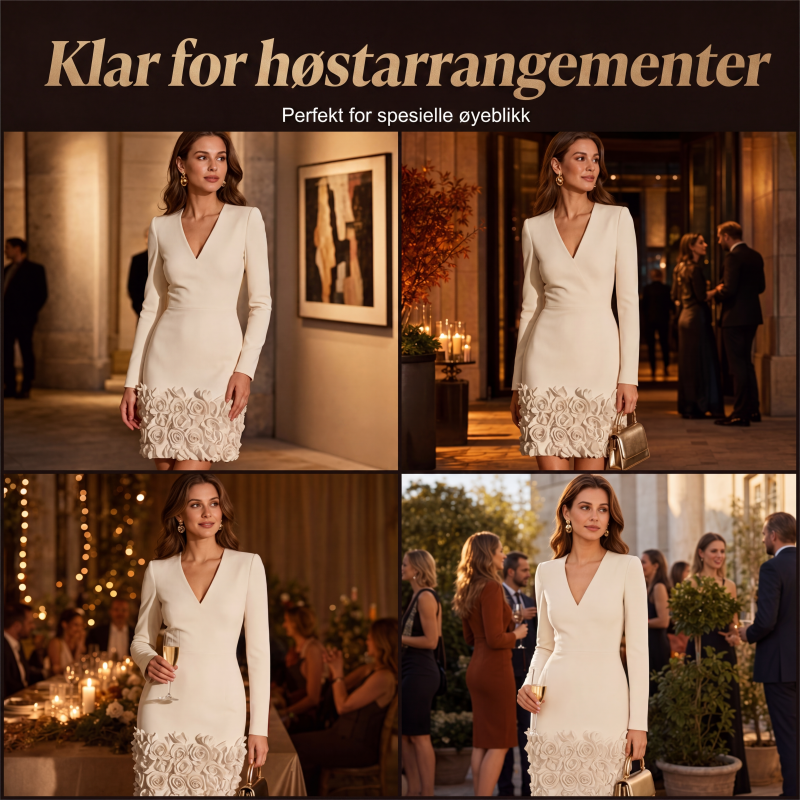 Elegant kjole med V-hals og lange ermer for kvinner
