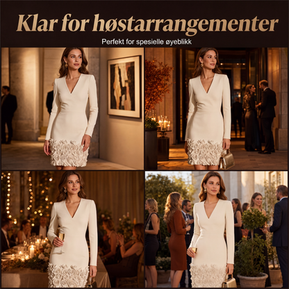 Elegant kjole med V-hals og lange ermer for kvinner